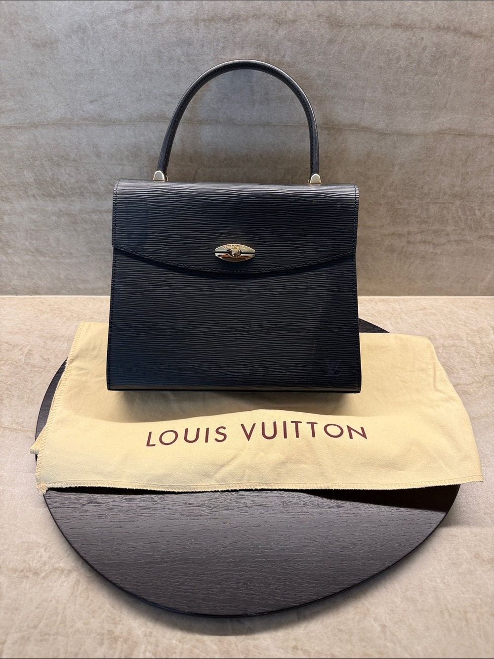 Louis Vuitton Black Epi Leather Top Handle Satchel with Gold Hardware